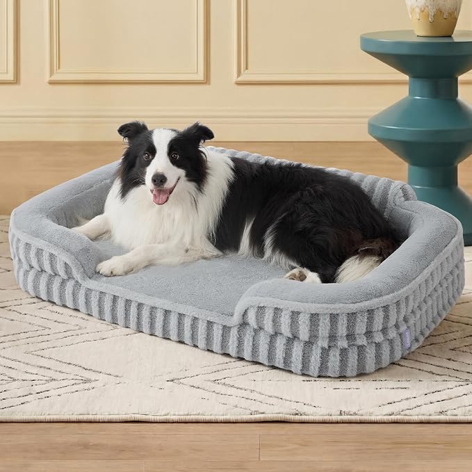 LE SURE Cute L-Plus Dog Beds, Orthopedic Waterproof Large Pet Bed with Sides, High Back Non-Slip Bottom and Egg-Crate Foam Dog Couch Sofa with Washable Removable Cover, Grey