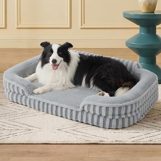LE SURE Cute L-Plus Dog Beds, Orthopedic Waterproof Large Pet Bed with Sides, High Back Non-Slip Bottom and Egg-Crate Foam Dog Couch Sofa with Washable Removable Cover, Grey