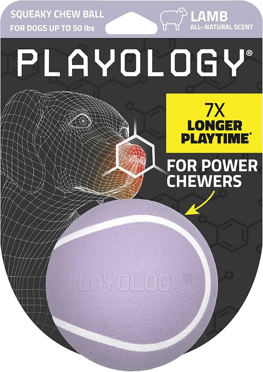 Playology Dog Toys | Squeaky Chew Ball for Dogs | Lamb Scented Medium Dog Ball | Bouncy Floating Chew Toys for Fetch
