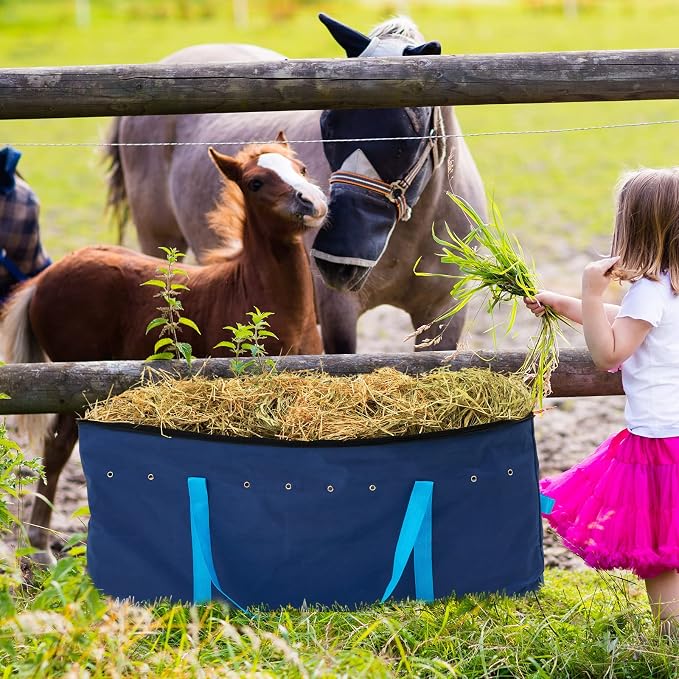 Sanwuta 2 Pack Hay Bale Bag 600d 41 x 15 x 17 Inch Extra Large Hay Storage Container for Horses Oxford Cloth Heavy Duty Tote Bale Storage Bag for Cattle Goats Sheep Horse Supplies(Blue)