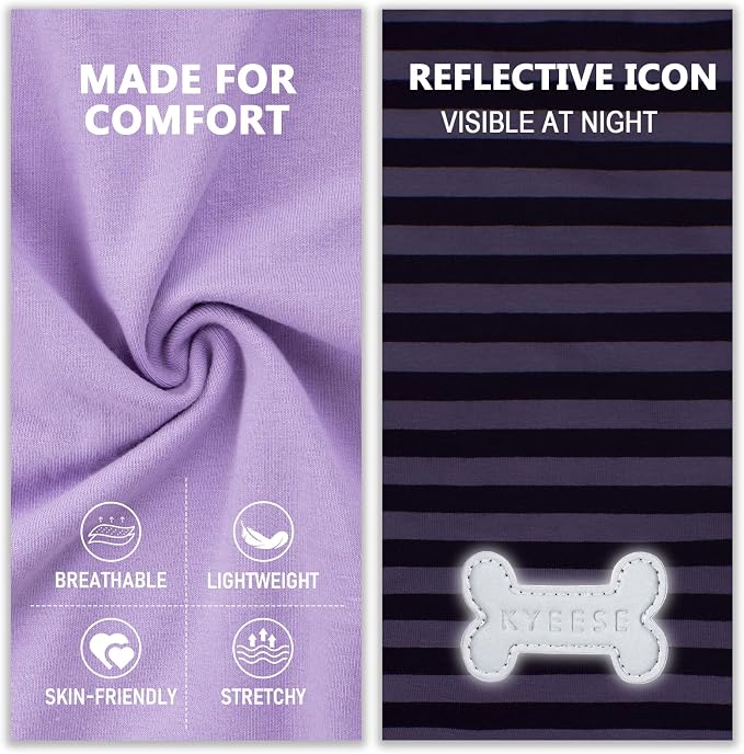 KYEESE 2Pack Dog Shirt, Soft Striped Dogs T Shirts, Lightweight Doggie Tank Top Cat Clothes, Sleeveless Dog Shirt for Small Dogs, Stretchy Pet Vest, Purple, Medium