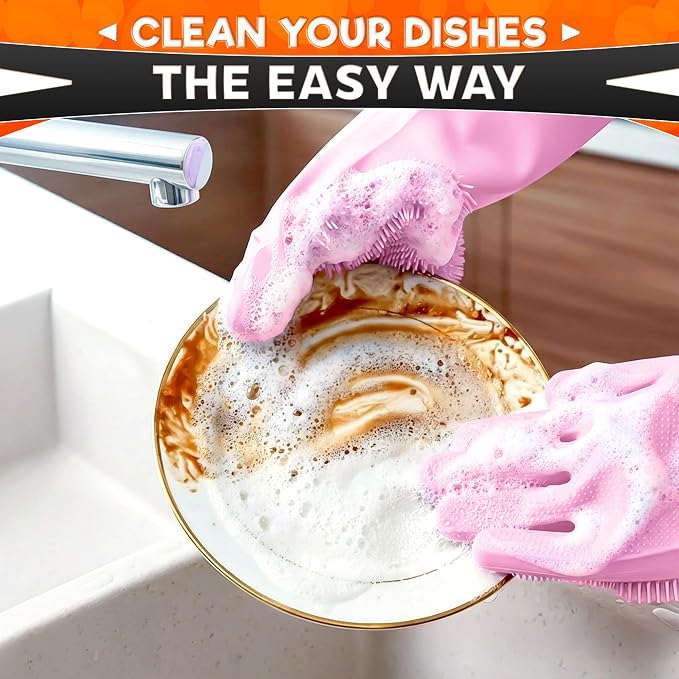 ALPENKOK Silicone Dishwashing Gloves with Scrubber – Non-Slip Silicone Gloves for Washing Dishes | Household Use
