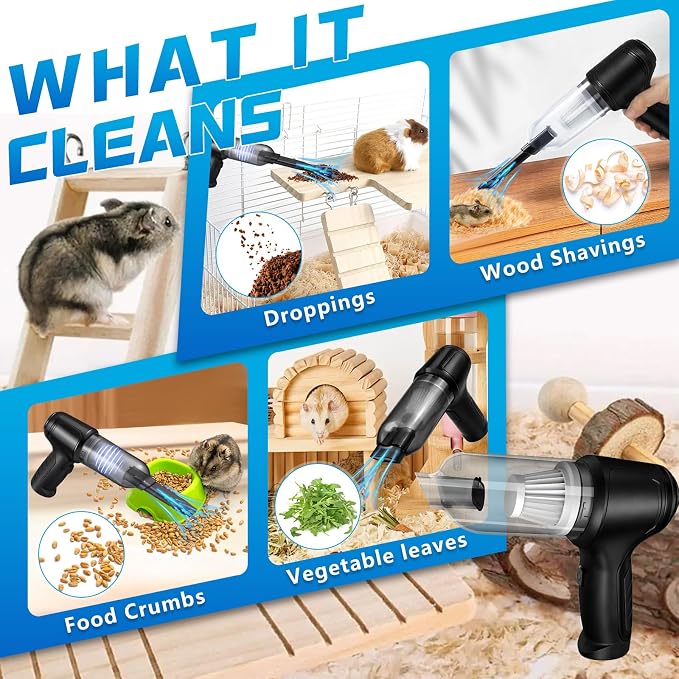 Guinea Pig Poop Vacuum: 6000Pa Powerful Suction, Cordless Handheld Spot Cleaning Tool for Guinea Pig, Rabbit, Hamster, Chinchilla & Small Animal Cages-Black