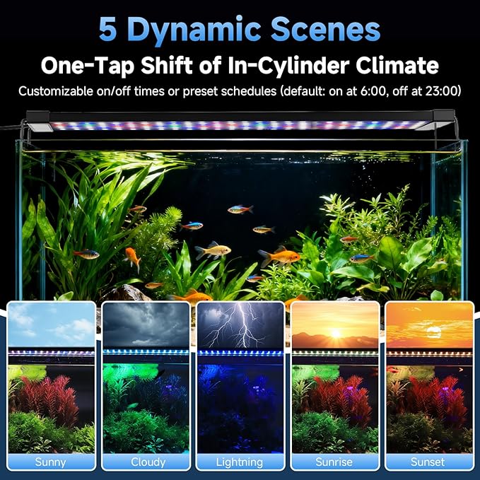 fishkeeper LED Aquarium Plant Light, 24/7 Full Spectrum Aquarium Light with 5 Nature Weather Mode, Auto On Off with Timer for 12-18 Inch Fish Tank, Adjustable Colors/Brightness with Memory Function