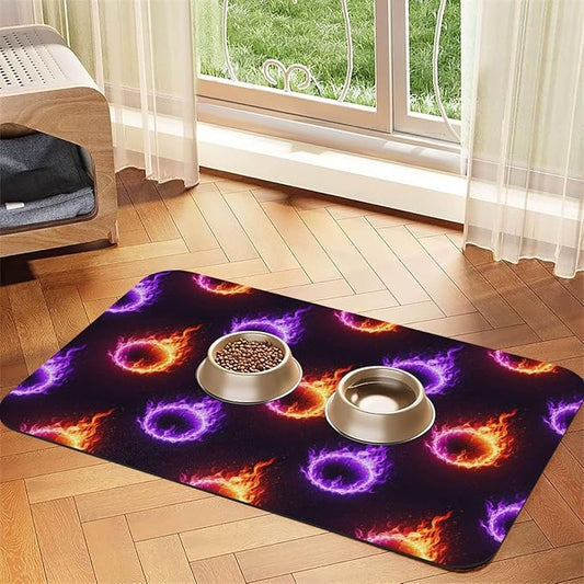 Pet Feeding Mat Cat & Dog Food Mat for Food and Water Bowl Cool Purple Fire Basketball Placemat Pet Supplies & Accessories