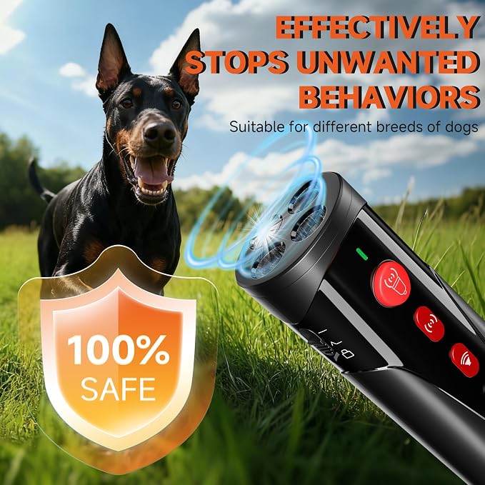 Dog Bark Deterrent Device, 3X Ultrasonic Anti Barking Device 6 Modes Dog Trainer Rechargeable & Portable Safe Bark Control Indoor Outdoor for All Dogs with LED Flashlight - Red Button
