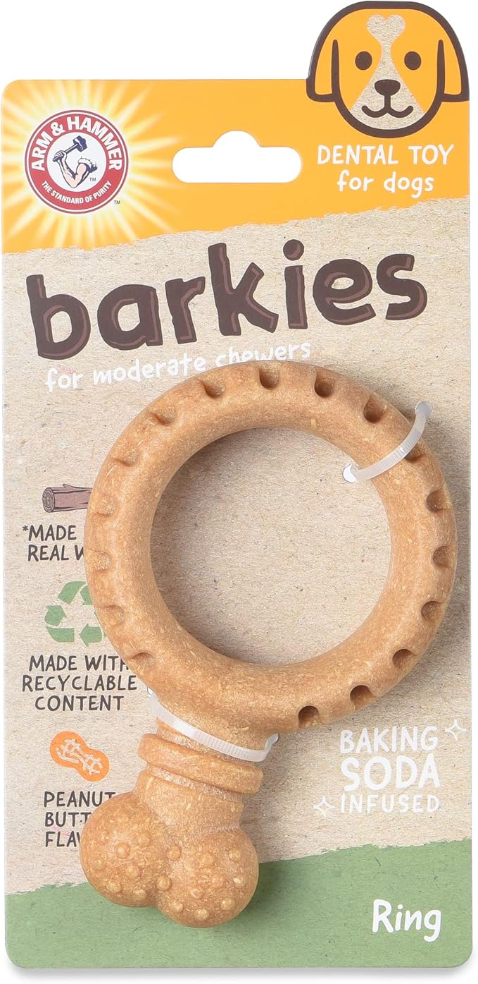Arm & Hammer for Pets Barkies Ring Compressed Wood Chew Toy for Dogs, 5.5 Inch, Peanut Butter Flavor, Splinter-Free and Safer Than Real Sticks, Faux Stick Wood Blend Chew Toy