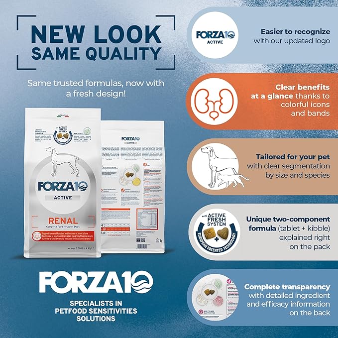 Forza10 - Dog Food, Vet-Approved Renal Pet Food with Omega‑3, Non-GMO, Dry Dog Food for Kidney Support, Made in Italy (8.8 lb)