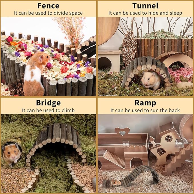 Hamiledyi 2PCS Hamster Bridge Long Wood Dwarf Hamster Climbing Ladder 25.6×3.5IN Small Animals Cage Accessories for Syrian Gerbils Mice Rat Sugar Glider Wooden Hideout Toy
