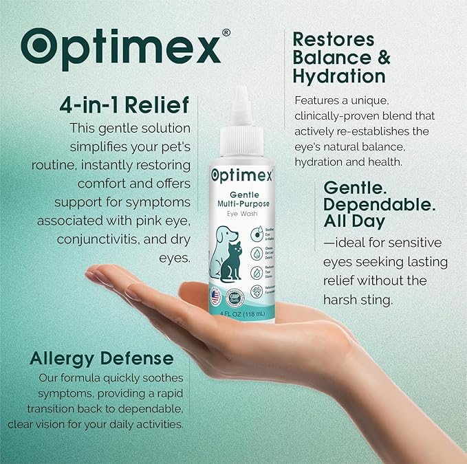 Gentle Multi-Purpose Eye Wash for Dogs & Cats (4 fl oz) Helps with Eye Infections, Redness, Irritation, Tear Stains, Discharge, Pink Eye, Conjunctivitis & Dry Eye Relief Vet Formulated