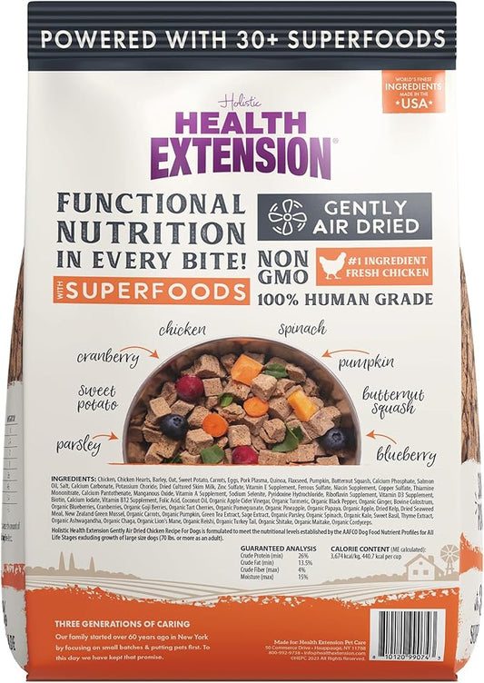 Health Extension Gently Air Dried Chicken Dog Food, (2lb, 907 g) – Complete & Balanced with 85% Animal Protein and 30+ Superfoods for All Life Stages