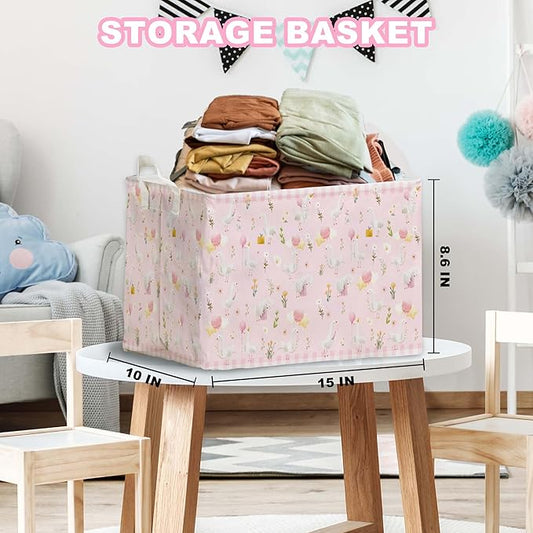 Goose Nursery Decor Girl, Pink Basket for Pink Nursery Decoration, One Silly Goose Birthday Decor Girl, Large Squarecanvas Laundry Hamper With A Waterproof PECoating, Foldable