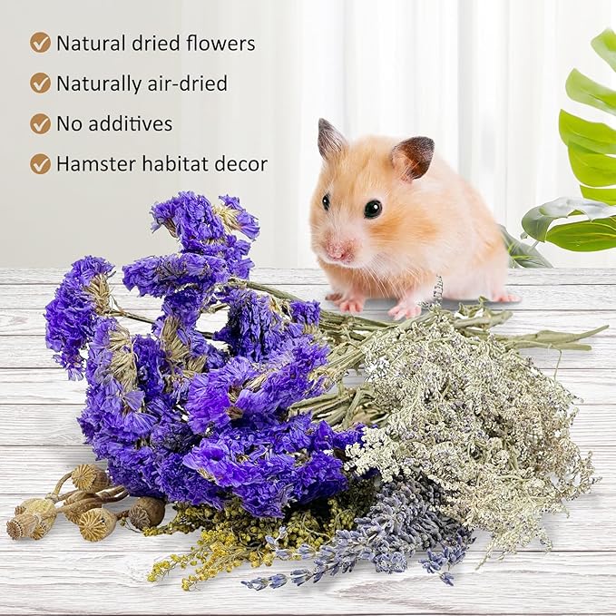 Fhiny Natural Hamster Bedding, Flower & Herb Hamster Bedding Mate Hamster Sprays Gerbil Habitat Decor Accessories for Dwarf Syrian Hamster Gerbil Mice Mouse Degus Lemming or Other Small Pets