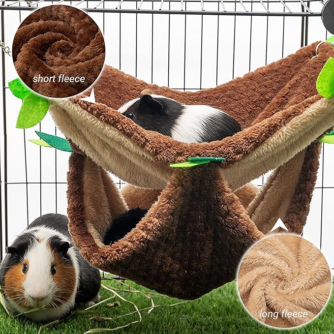 Small Animal Hammock - Hanging Hammock & Tunnel Hideout for Guinea Pig Hamster Parrot Rat Chinchilla - Warm Swing Plush Cage Bed Washable Pet Hammock with 5.9" Chian