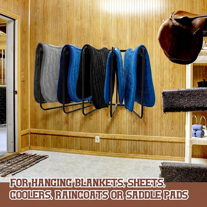 Heavy Duty Saddle Pad Rack Horse Blanket Rack with 5 Hanging Arms 180 Degree Swing Out for Heavy Duty Saddle Pad, Horse Blanket Supplies 250 Pounds