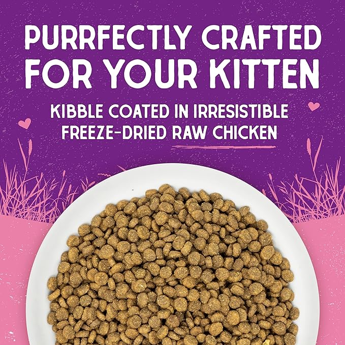 Stella & Chewy's Raw Coated Premium Kibble Cat & Kitten Food – Grain Free, Protein Rich Meals – Cage-Free Chicken for Kittens Recipe – 5 lb. Bag
