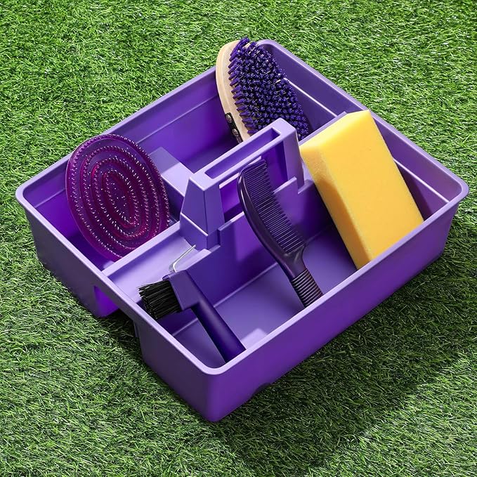 Abbylike Horse Grooming Kit with Tote Bag, 6-Piece Horse Care Set with Brush, Comb & Hoof Pick, Portable Grooming Supplies Organizer(Purple)