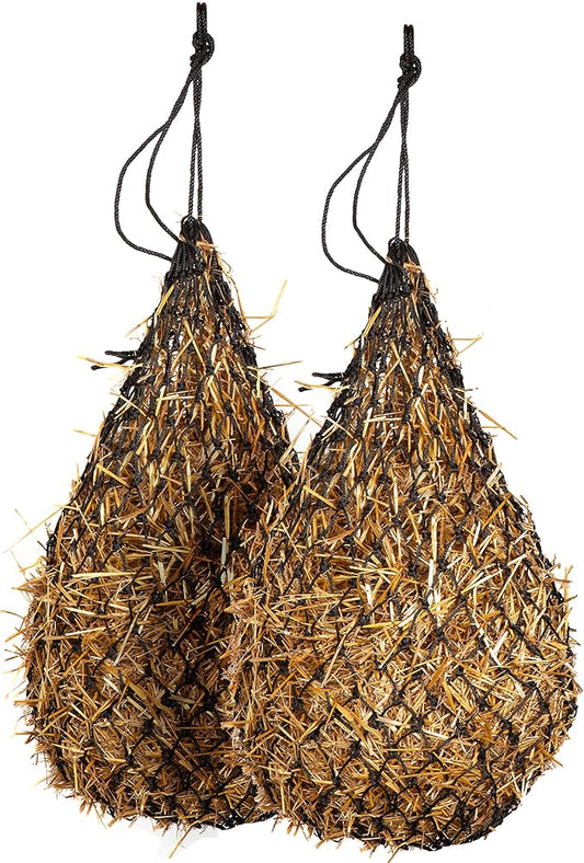 Majestic Ally 2 pcs Slow Feed 42” Hay Net for Horses, Strong Small 2x2” Holes, Nylon Rope Hanging, Adjustable Travel Feeder for Trailer and Stall, Simulates Grazing, Reduce Waste
