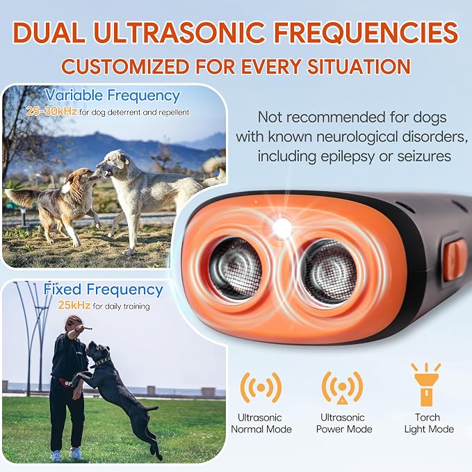 HYCFYJR Dog Bark Deterrent Device Anti Barking Device for Dogs Barks No More Indoors Outdoors Behavior Correct Safe & Humane Rechargeable with Flashlight Correct Bad Behavior of Own or Neighbor's Dog