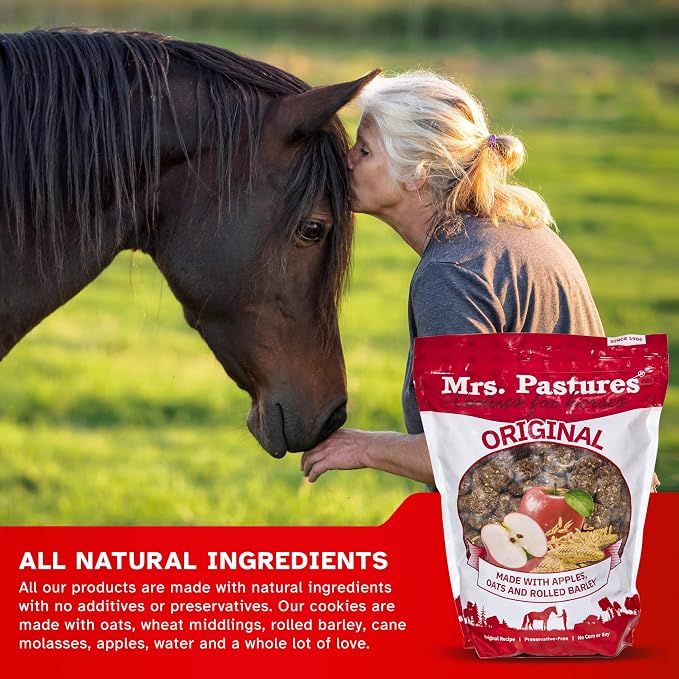 Mrs Pastures Cookies and Treats for Horses - Premium Horse Treats - Made with Apples, Oats, and Rolled Barley - Preservative Free - All Natural Ingredients - No Corn or Soy (35lb Refill Box)