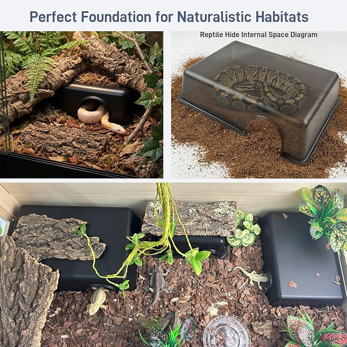 12in Durable Large Reptile Hide, Ball Python Hide, Leopard Gecko Hide, Bearded Dragon Hide, Easy to Clean Reptile Hides Cave for Tank, Snake Hide Large Enclosure (12" x 8.3" x 2.8" X-Large)