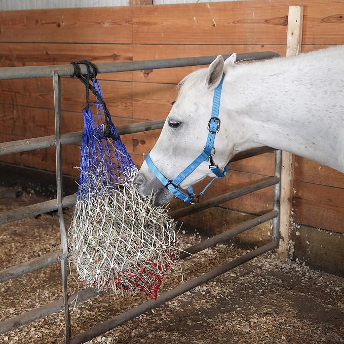 Majestic Ally 2 pcs Slow Feed 42” Hay Net for Horses, Strong Small 2x2” Holes, Nylon Rope Hanging, Adjustable Travel Feeder for Trailer and Stall, Simulates Grazing, Reduce Waste