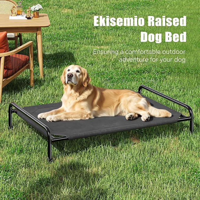 Ekisemio Cooling Breathable Elevated Dog Bed with Metal Frame for Large Dogs, Black