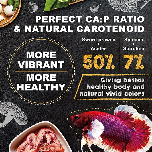 Ultra Fresh Betta Fish Food, Betta Pro Shrimp Patties, 50% Sword Prawns + Akiami Paste Shrimps, All Natural Protein, Rich in Vitamins, Healthy Development and Cleaner Water 0.7 oz
