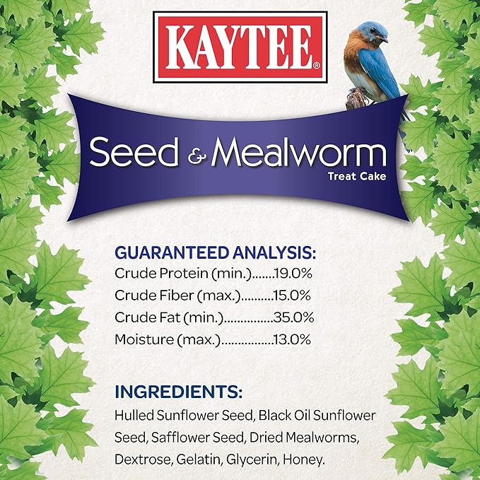 Kaytee Wild Bird Seed & Mealworm Seed Cake Food For Bluebirds, Chickadees, Woodpeckers and More, 1.4 Pound