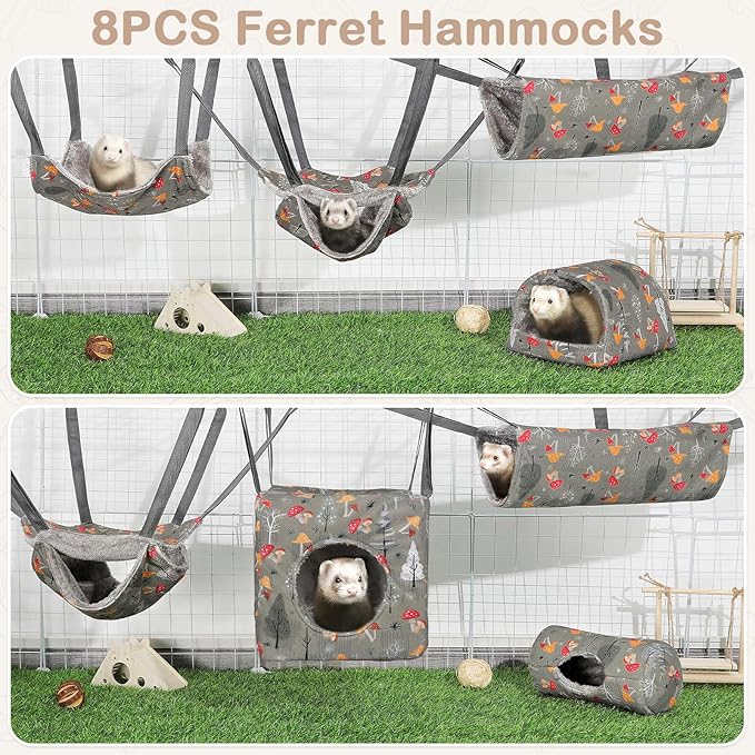 Ferret Hammock 8 Pack Guinea Pig Hammock Washable Rat Chinchilla Hammock Hamster Cage Accessories Cozy Ferret Bed Toys for Small Animals Pet Sugar Glider