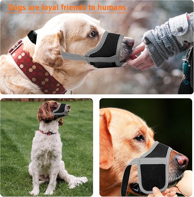 Seyezo Dog Muzzle, Soft Breathable Muzzle for Small Medium Large Dogs, Air Mesh Nylon Muzzle Cover Prevent Biting Barking Chewing, Adjustable Drinkable Pet Muzzle 6 Sizes(Grey,L)