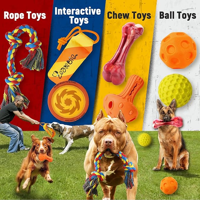 Zeaxuie 12 Pack Long-Lasting Various Dog Chew Toys Pack for Aggressive Chewers,Includes Dog Rope Toy,Squeaky Toys & Indestructible Chew Bone for Medium,Large & X-Large Breeds Dogs (for Tough Chewers)