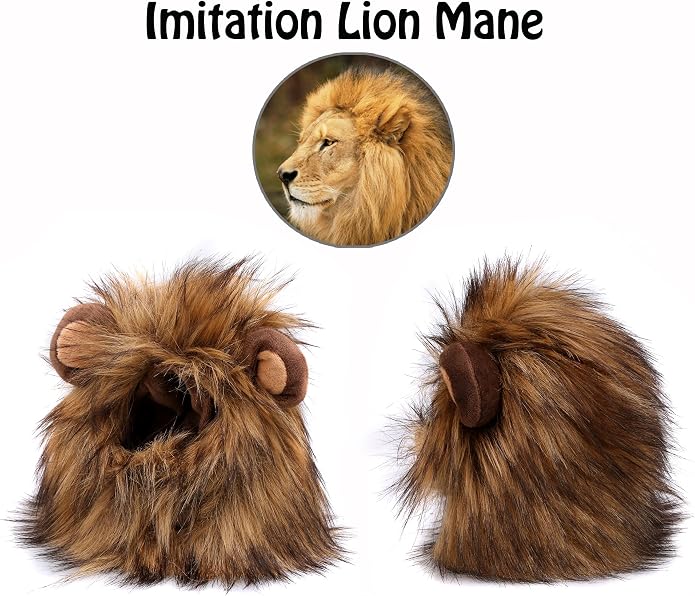 Onmygogo Lion Mane Wig for Cats and Dogs, Funny Pet Cat Costumes for Halloween Christmas, Furry Pet Clothing Accessories