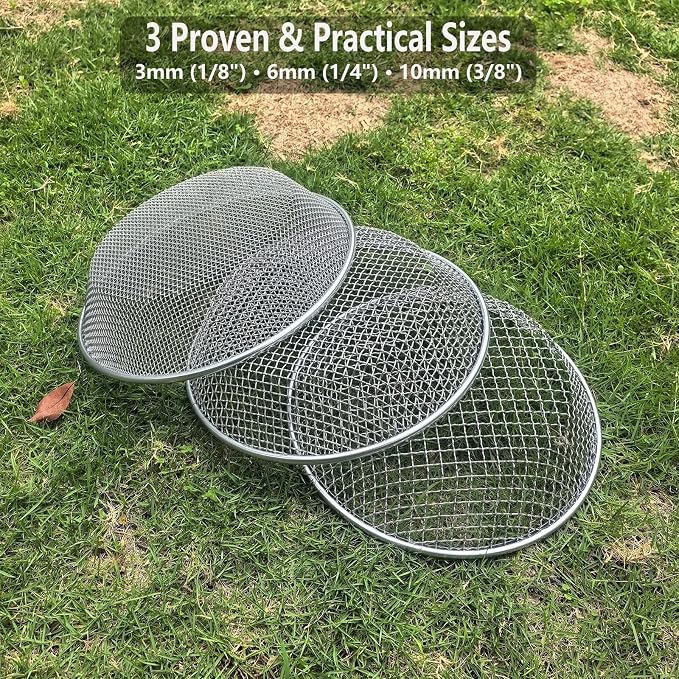 3 Pack Soil Sifter for Gardening, Heavy Duty Galvanized Steel Compost Sieve, Round Garden Sifter for 5 Gallon Bucket, 3 Mesh Sizes (1/8", 1/4", 3/8")