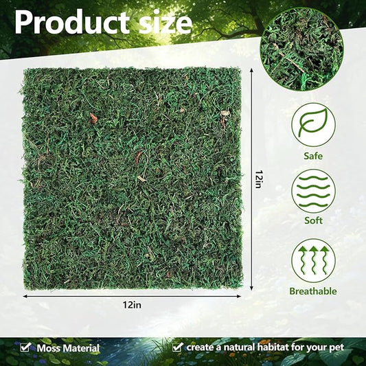Breling 4 Pcs Reptile Carpet Natural Moss Terrarium Bedding 12'' x 12'' Reptile Habitat Mat Moisture Retaining Substrate Liner for Bearded Dragon Lizard Tortoise Snake Leopard Gecko Tank Accessories