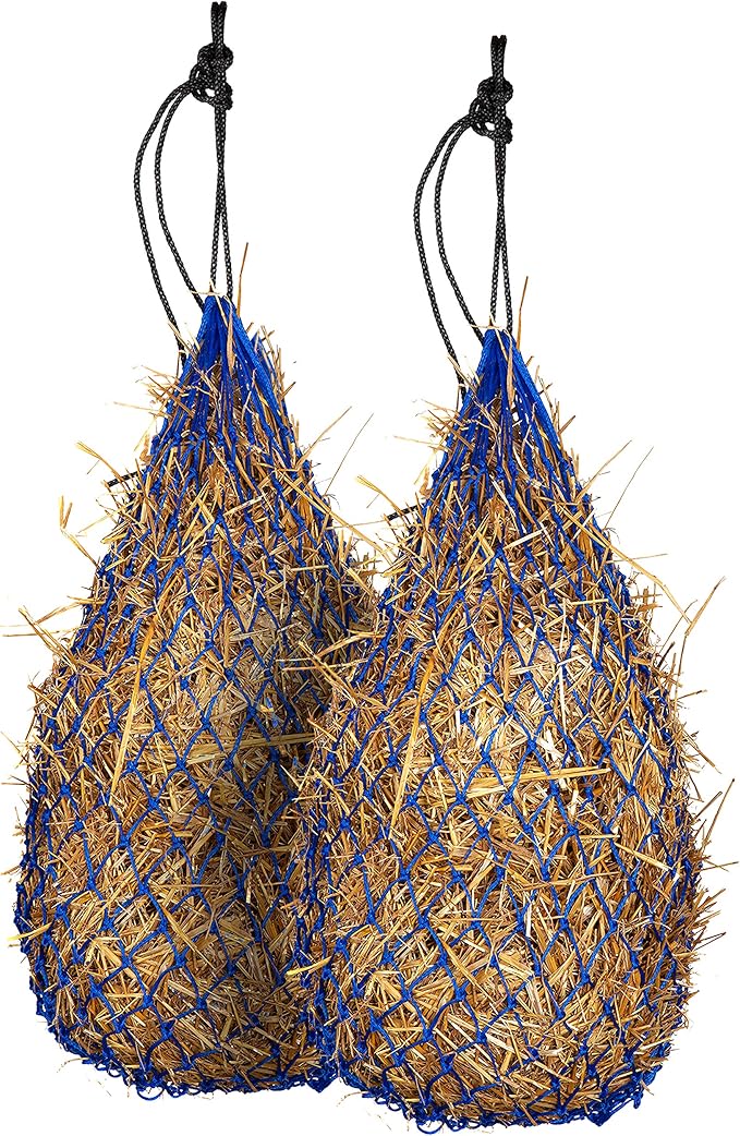 Majestic Ally 2 pcs Slow Feed 42” Hay Net for Horses, Strong Small 2x2” Holes, Nylon Rope Hanging, Adjustable Travel Feeder for Trailer and Stall, Simulates Grazing, Reduce Waste