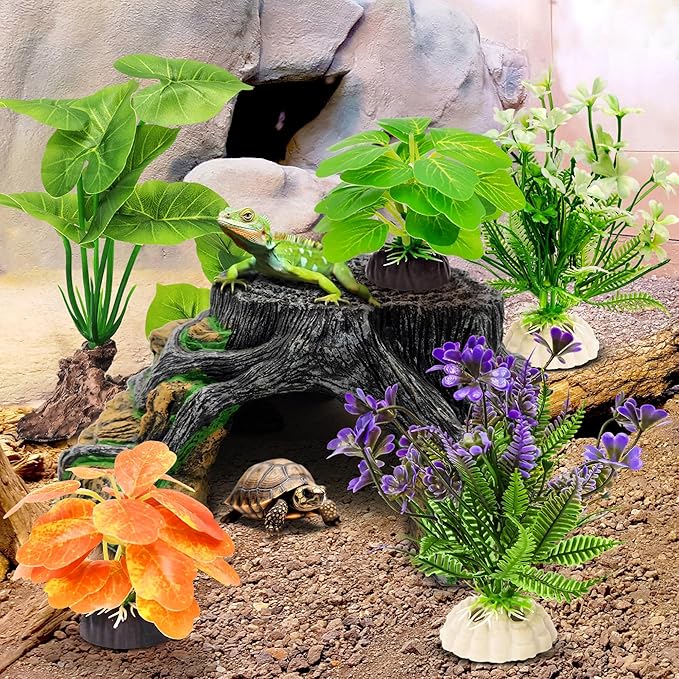 GOZILLA Fish Tank Plants, Reptile Artificial Plastic Plants, Reptile Plants for Terrarium, Aquarium Decorations Resin Pedestal Ornaments for Fish Tank Accessories Set.(5PCS/C-Set)