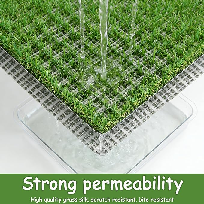 Dog Grass Pad with Tray, Indoor Potty with Three Walls, 35" X 24",with 2 Reusable Premium Grass Pads