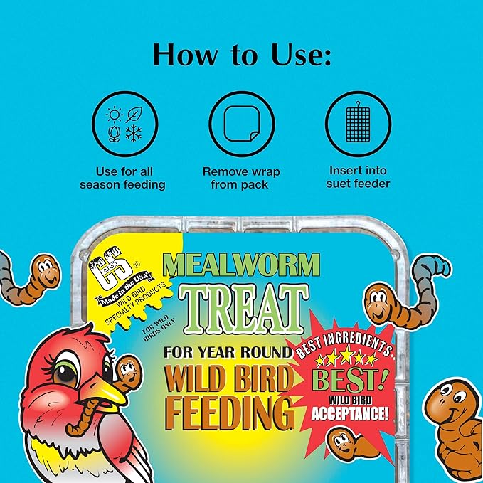 C&S Mealworm Suet Treat, Suet Cakes for Wild Birds, 11 Ounces