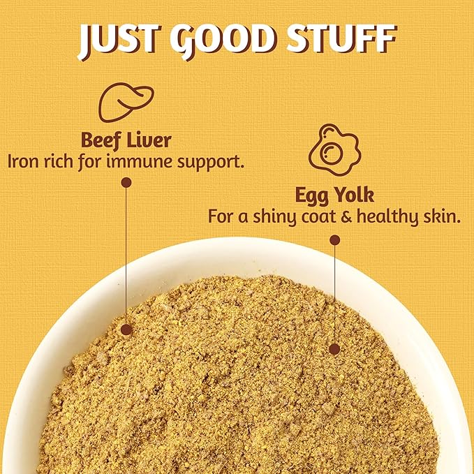 Just Try 4.23 OZ Cat Food Toppers Sprinkles with Freeze Dried Egg Yolk & Beef Liver, High Protein & Iron Support Grain Free High Protein Meal Toppers Dog Treats