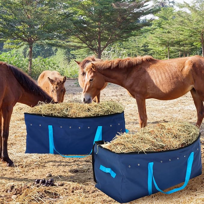 Sanwuta 2 Pack Hay Bale Bag 600d 41 x 15 x 17 Inch Extra Large Hay Storage Container for Horses Oxford Cloth Heavy Duty Tote Bale Storage Bag for Cattle Goats Sheep Horse Supplies(Blue)