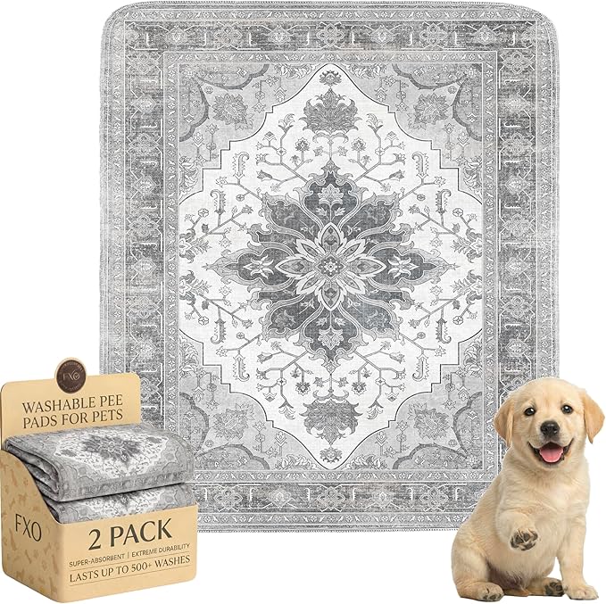 Washable Pee Pads for Dogs,Great Urine Absorbent Reusable Puppy Training Pads,Waterproof,Leak-Proof & Non-Slip Potty Pads for Whelping,Crate，Playpen，Bed.(Gray Floral,31"x36")