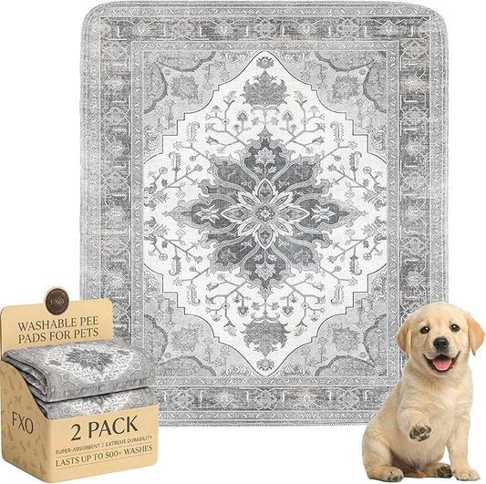 Washable Pee Pads for Dogs,Great Urine Absorbent Reusable Puppy Training Pads,Waterproof,Leak-Proof & Non-Slip Potty Pads for Whelping,Crate，Playpen，Bed.(Gray Floral,31"x36")