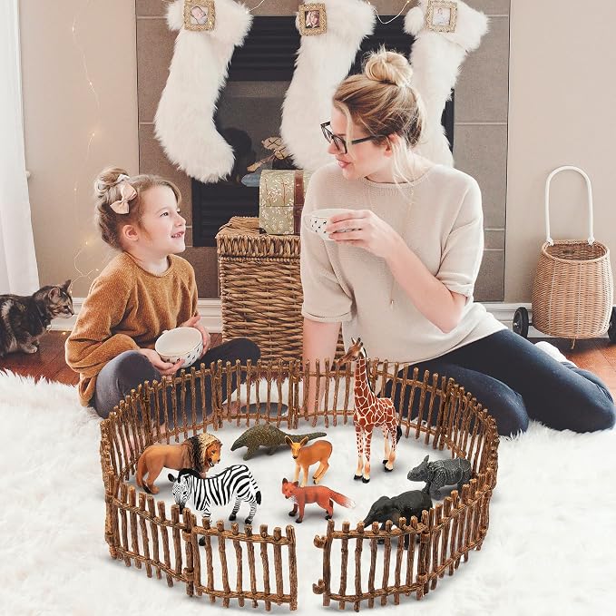 Realistic Toy Fence, Large Corral Fencing Panel Accessories Playset, Farm Fence Toys for Barn Paddock Horse Stable Horses Figurines, Christmas Birthday Gift for Kids Toddler