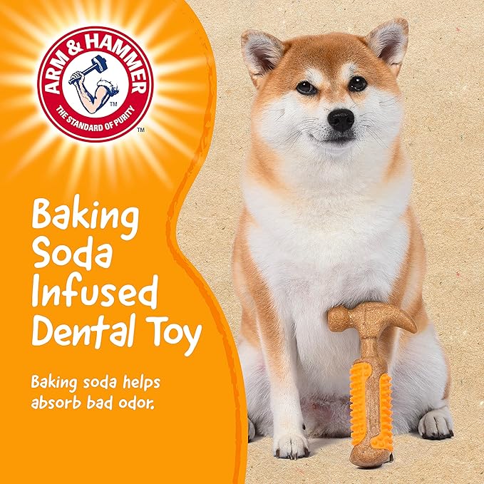 Arm & Hammer for Pets Chew Tools Collection, Wood Blend Hammer Chew Toy for Dogs, Compressed Wood with Baking Soda, Safer & Durable Alternative to Chewing Sticks, 7 Inch