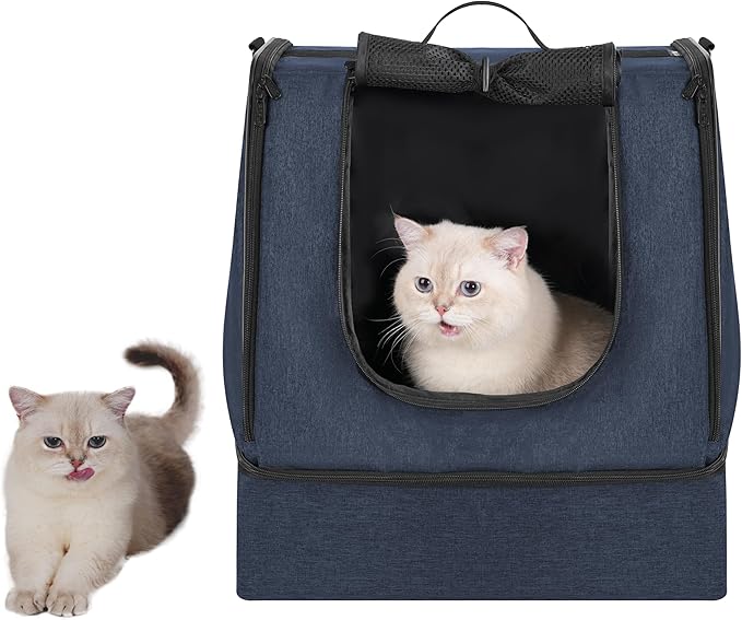 apollo walker Portable Cat Travel Litter Box with Zipped Waterproof Bag,No Collapse with Hard Base Insert at Bottom, No Leakage, No Smell, Easy to Carry, Easy to Use in Hotels, Car Blue