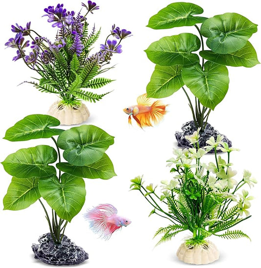 GOZILLA Fish Tank Plants, Reptile Artificial Plastic Plants, Reptile Plants for Terrarium, Aquarium Decorations Resin Pedestal Ornaments for Fish Tank Accessories Set.(4PCS/C-Set)
