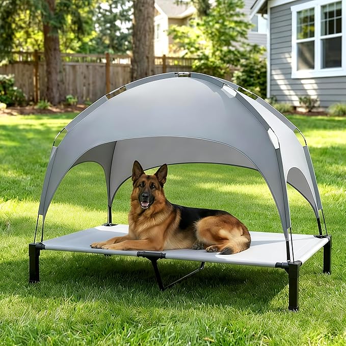 Heeyoo Elevated Dog Bed with Removable Canopy, Portable Dog Cot with Sun Protection Shade Tent, Raised Pet Cooling Cot Bed for Dogs, 60in