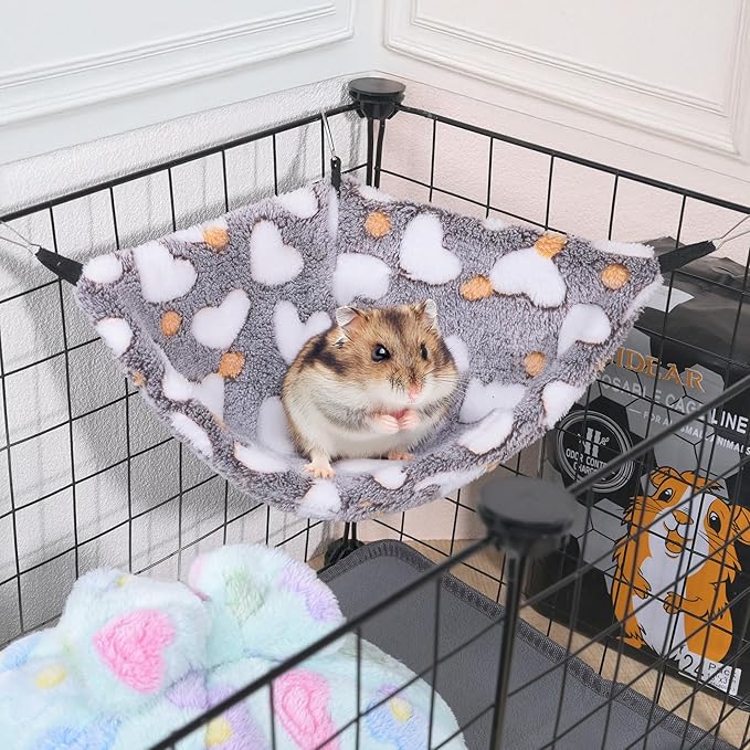 Pack of 2 Hanging Corner Hammock with Hooks for Rats, Squirrels, Sugar Gliders, Guinea Pigs, Hamsters and Other Small Animals. Perfect for Pet Critter Cages. M, Purple+HTCoffee