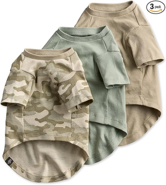 Pet Passion Toby II - The Perfect Tee, 3 Pack Short Sleeve Pet T-Shirt 100% Organic Cotton Tees Clothes for Small, Medium, Large Dogs, Sage Camo, X-Small (5-12 lbs)